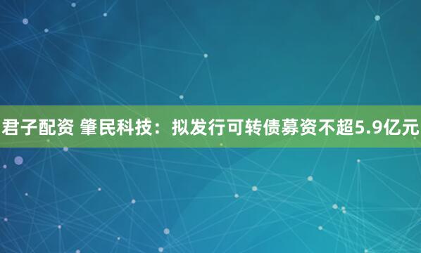 君子配资 肇民科技:拟发行可转债募资不超5.9亿元